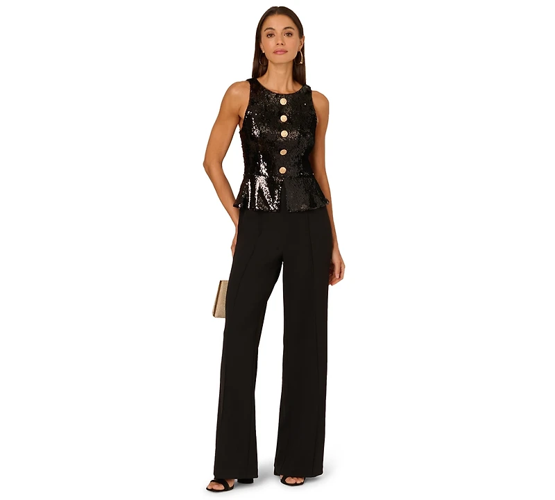 Adrianna Women's Crew Neck Sequin Bodice Wide-Leg Jumpsuit