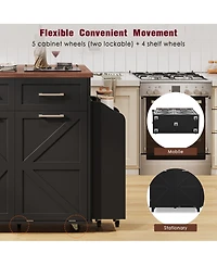 Maison Boucle 35.8" White Farmhouse Kitchen Island with Drop Leaf, Hidden Trash Bin, Removable Side Rack, Storage Drawers & Locking Wheels-Maison Bouc
