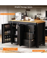 Maison Boucle 74.8" Expandable Kitchen Island with Slide-Out Table, Drawers & Usb Outlet-Maison