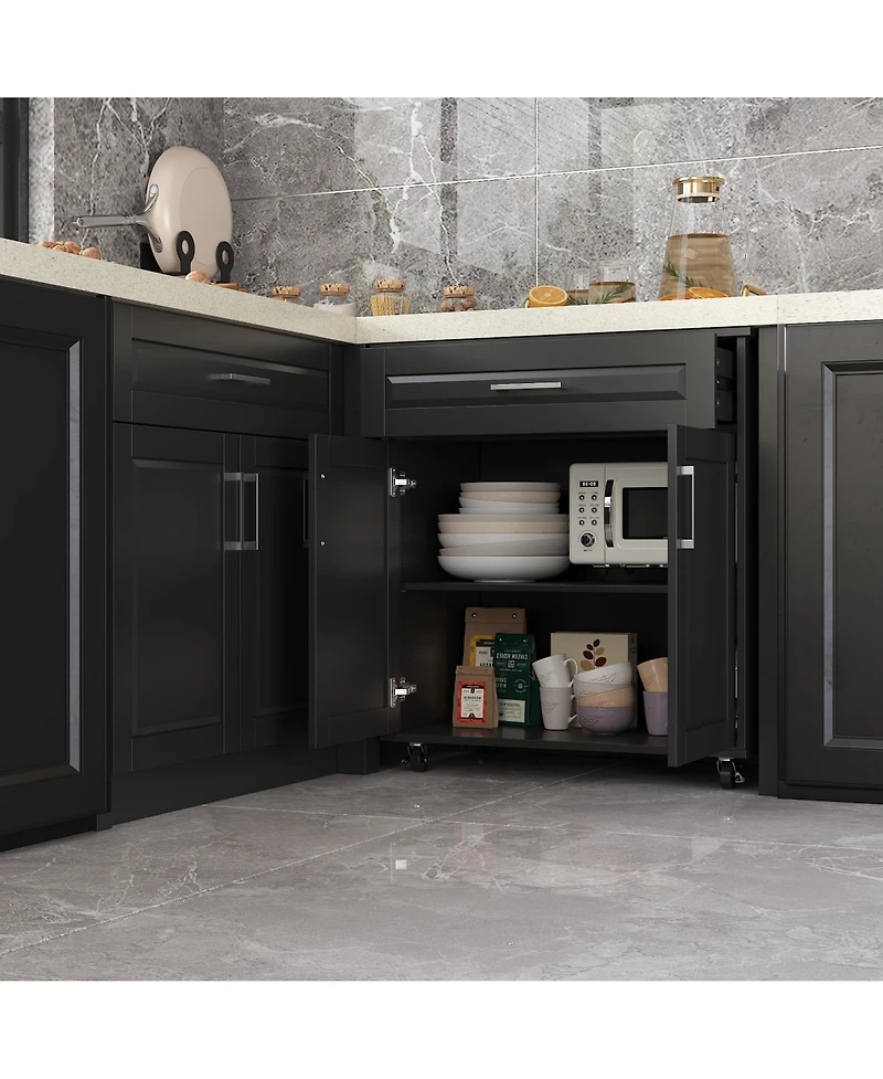 Homsee Kitchen Island with Wheels, Hidden Trolley, Metal Handle,Kitchen Island Storage Table with Sockets