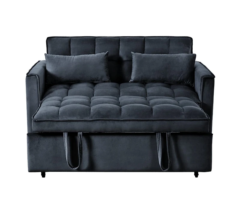Maison Boucle Pull-Out Velvet Loveseat Sleeper Sofa Bed, 3-in-1 Convertible Futon Couch with Adjustable Back, Storage Pocket & Pillows-Maison Boucle