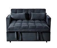 Maison Boucle Pull-Out Velvet Loveseat Sleeper Sofa Bed, 3-in-1 Convertible Futon Couch with Adjustable Back, Storage Pocket & Pillows-Maison Boucle