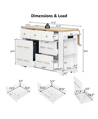 Maison Boucle Rolling Kitchen Island Cart with 6 Drawers, Pull-Out Trash Bin Cabinet, Drop Leaf, Power Outlet & Side Racks for Kitchen Storage-Maison