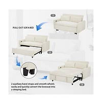 Maison Boucle 57.48" Pull Out Sleeper Loveseat, Convertible Sofa Bed with Usb Ports & Adjustable Backrest for Small Spaces-Maison