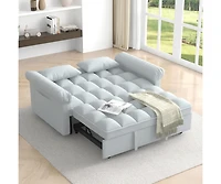 Maison Boucle Pull-Out Sleeper Loveseat Sofa, Compact Convertible Couch Bed with Adjustable Backrest & Side Pocket for Small Spaces-Maison