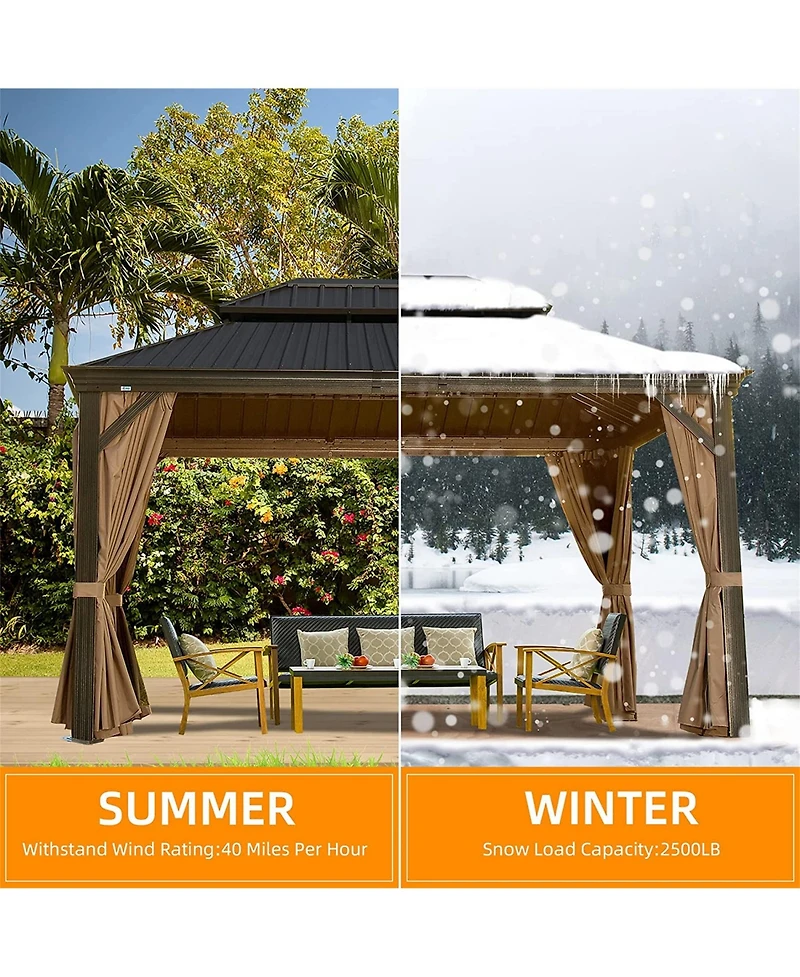 Clihome 12-ft x 10-ft Hardtop Gazebo Brown Gazebo with Hardtop Roof