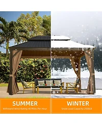 Clihome 12-ft x 10-ft Hardtop Gazebo Brown Gazebo with Hardtop Roof