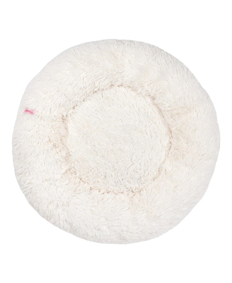 The Licker Store Maisie Bohemian Glam Faux Fur Round Fluffy Calming Donut Pet Bed with Washable Cover