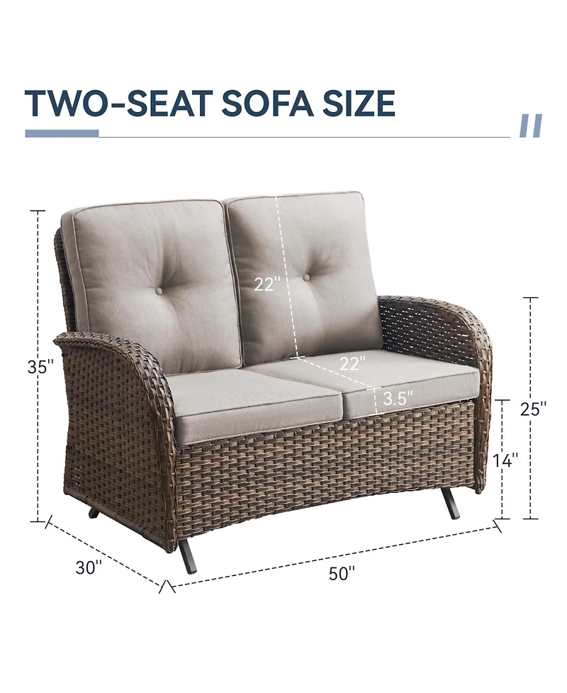 Gymojoy SleekArm 2-Person Wicker Rocking Bench Outdoor Glider Patio Rattan Loveseat with Olefin Cushions