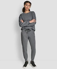 Dkny Women's Tonal Logo Patch Rib Trim Side Pockets Jogger