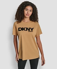 Dkny Women's Flocked Logo Drop Shoulder T-Shirt
