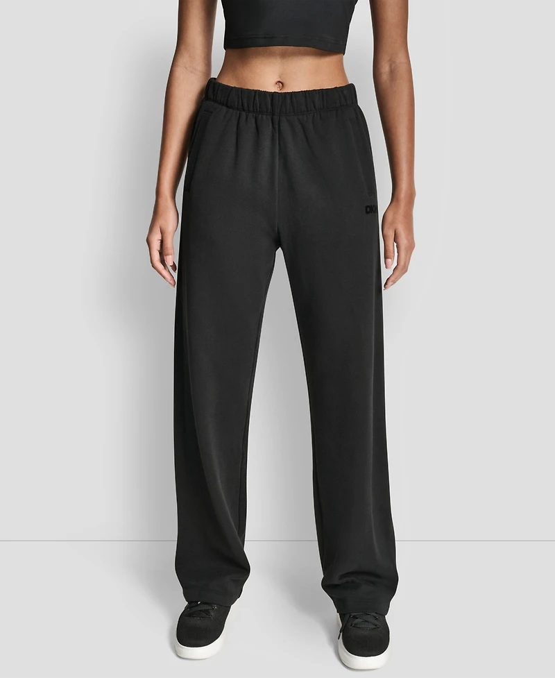 Dkny Women's Flocked Logo Boyfriend Open Leg Pants