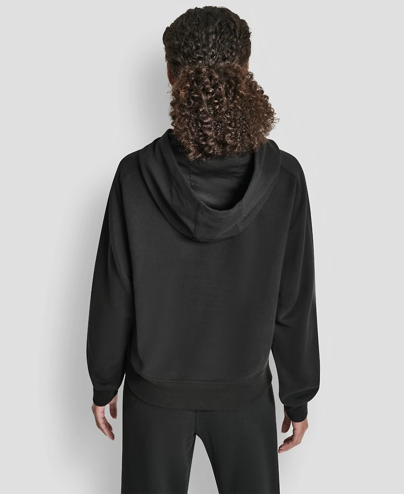 Dkny Women's Flock Logo Kanga Pocket Pull-On Hoodie