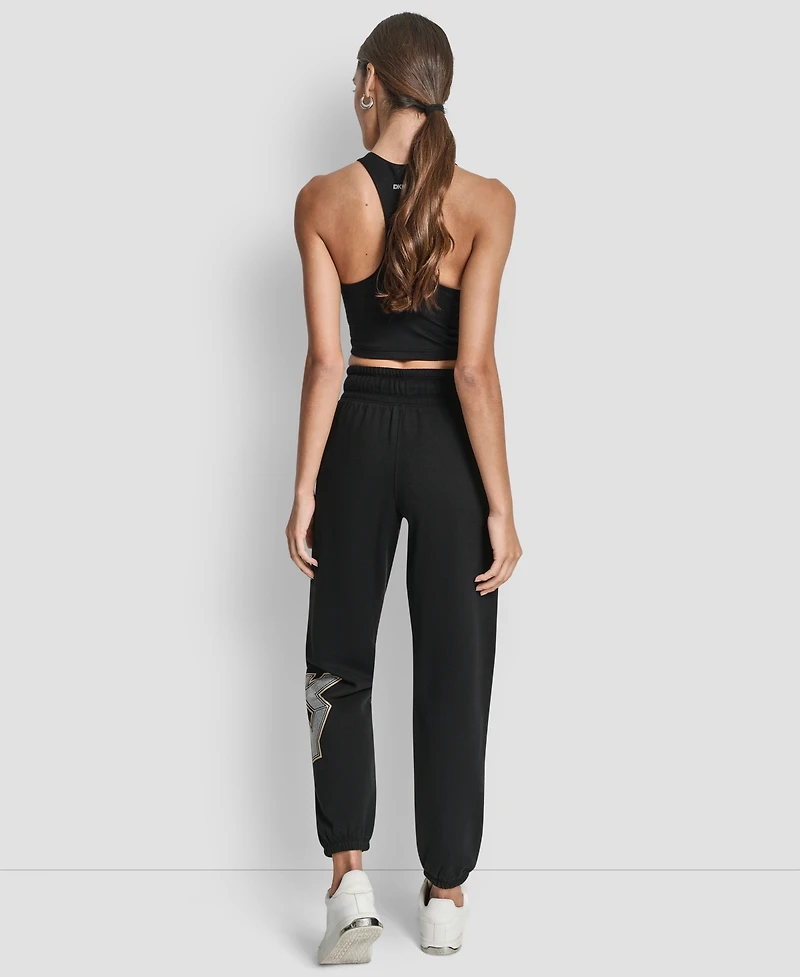 Dkny Women's Mixed Metal Stacked Glitter Logo Jogger