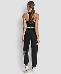 Dkny Women's Mixed Metal Stacked Glitter Logo Jogger