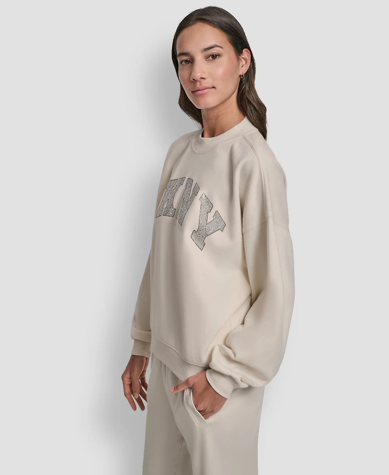 Dkny Women's Exploded Rhinestone Varsity Logo Sweatshirt