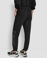 Dkny Women's Exploded Rhinestone Varsity Logo High Rise Relaxed Jogger