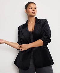 Good American Women's Long Sleeve Velvet Sculpted Blazer, Regular and Plus Size