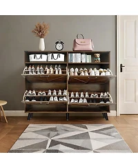 gaomon Shoe Storage Cabinet with 4 Flip Drawers and Open Storage, Freestanding Narrow Shoe Rack Cabinet for Entryway, Hallway, Living Room, Dark Brown