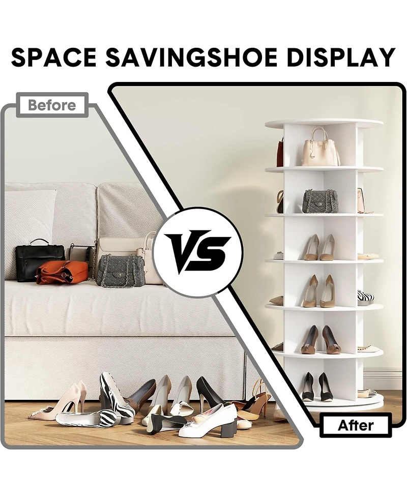 Rotating Shoe Rack Tower, 360° Spinning Shoe Organizer Rotating Shelf, Space-Saving Large Capacity Storage Round Carousel,Bookshelf, Handbag Hold
