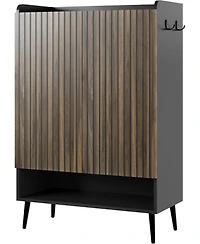 Shoe Cabinet，Large Shoe Cabinet with 2 Doors,Adjustable Shelves, Shoe Organizer with Doors for Hallway, Entryway, Living Room,Black+Nut-Brown