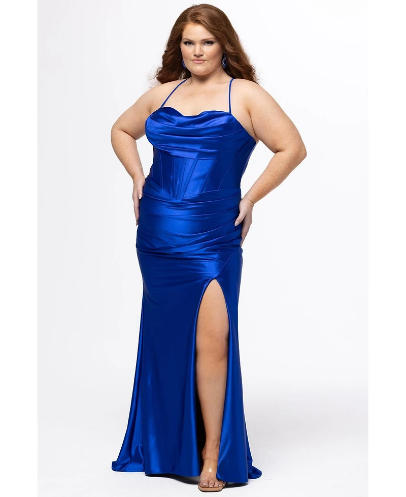 Sydney's Closet Women's Pleated Draped Sweetheart Neckline Slim Fitted Gown