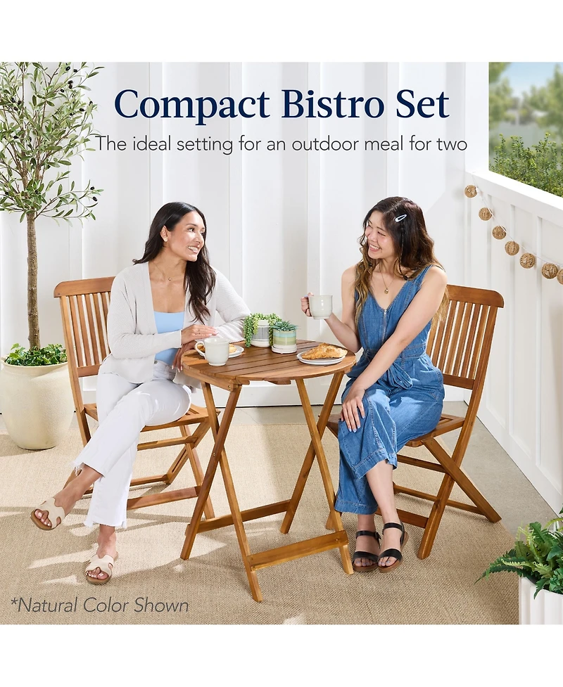 Best Choice Products 3-Piece Acacia Wood Bistro Set, Folding Patio Furniture w/ 2 Chairs