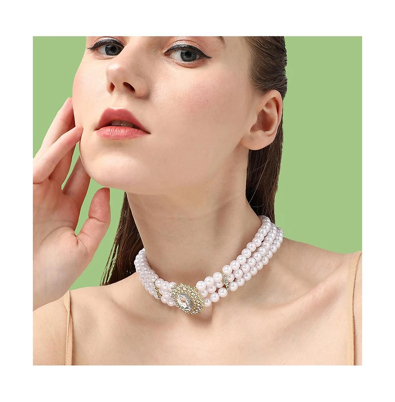 Sohi Women's White Pearl Cluster Necklace