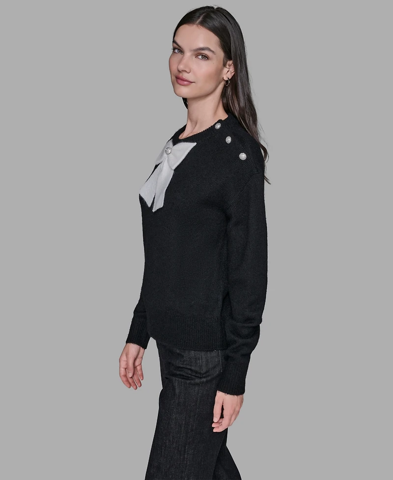 Karl Lagerfeld Paris Women's Big Bow Applique Long Sleeve Sweater