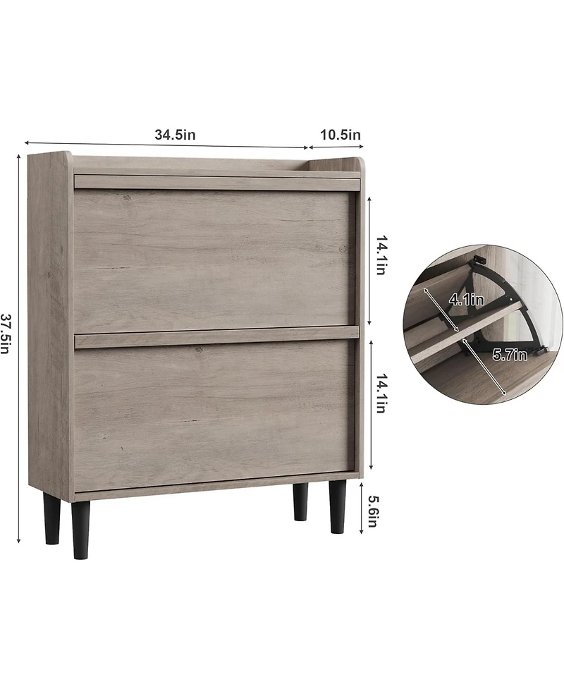 gaomon Shoe Cabinet with 2 Flip Drawers,Wooden Shoe Organizer Cabinet with Adjustable Shelf,Shoe Storage for Entryway, Grey