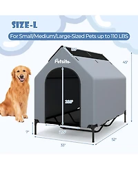 Gymax 52'' Elevated Dog House for Small Breeds Large Pet House w/ Ventilated Windows