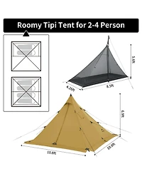 Naturehike Ranch Fire Teepee Tent, 4 Season Hot Tent with Stove Jack, Windproof Waterproof Cold Weather Winter Tents for Camping