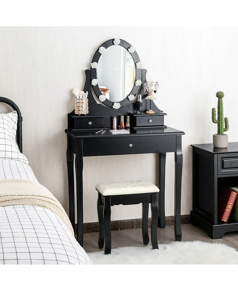 Volenca 3 Drawers Lighted Mirror Vanity Dressing Table Stool Set