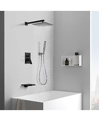 Rainsken High Pressure 10" Rain Shower Head and Handheld Shower Spray, Wall Mount Tub Faucet Shower Valve with Trim and Diverter, Matte Black
