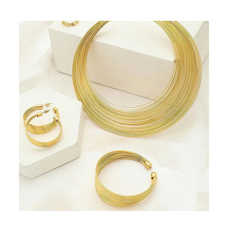 Sohi Women's Gold Wire Cluster Necklace, Earrings, Bracelet And Ring (Set Of 4)