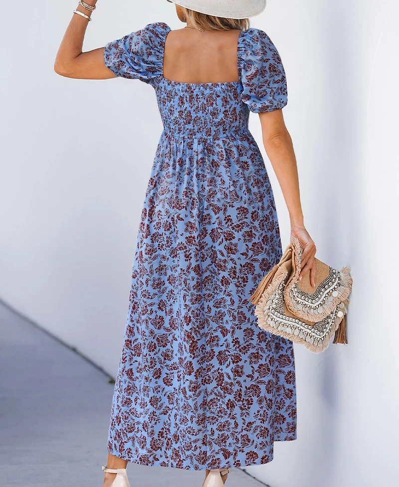 Cupshe Women's Square Neck Puff Sleeve Floral Maxi Dress