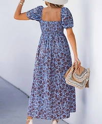 Cupshe Women's Square Neck Puff Sleeve Floral Maxi Dress