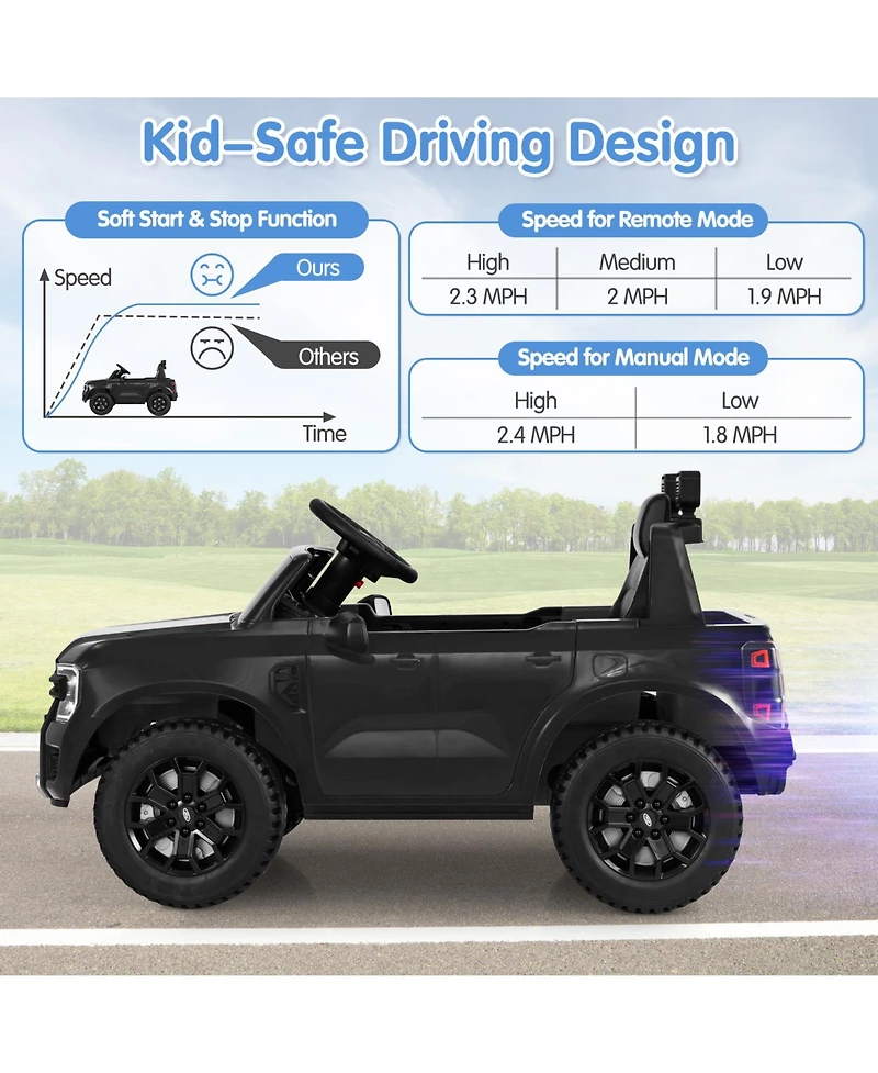 12V Electric Kids Ride on Car Licensed Ford Ranger with Remote Control and Music-Black