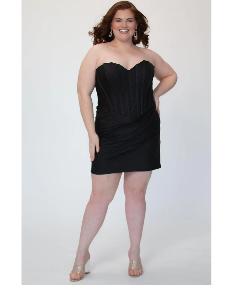 Sydney's Closet Women's Black Plus Strapless Corset Mini Dress
