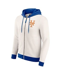Fanatics Men's Cream New York Mets Polar Fleece Full-Zip Hoodie