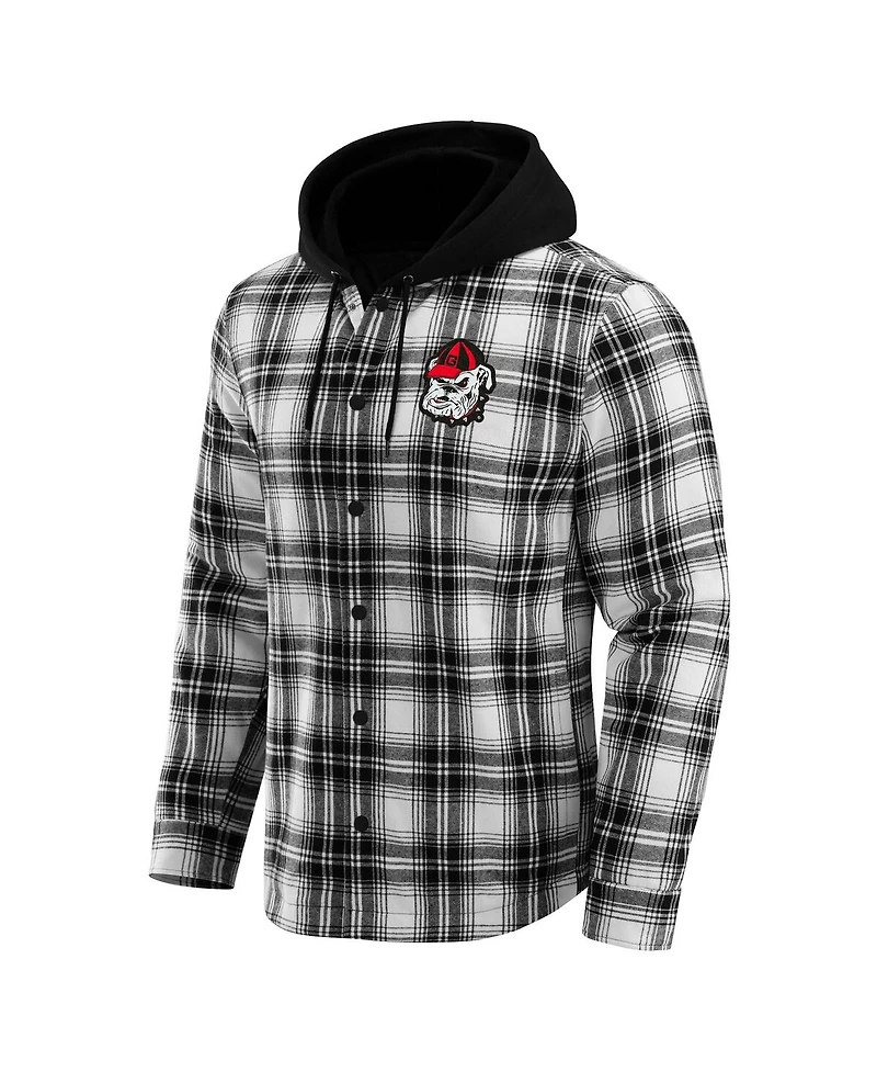 Fanatics Men's Black Georgia Bulldogs Plaid Flannel Quilted Full-Snap Hooded Shacket