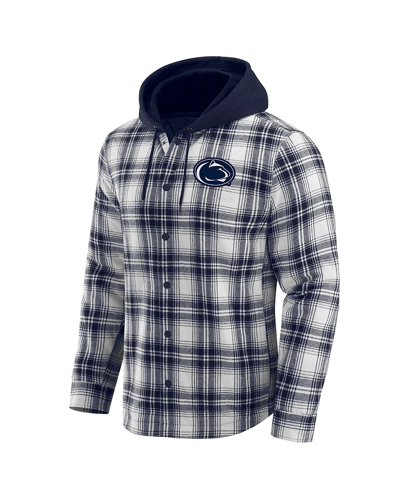 Fanatics Men's Navy Penn State Nittany Lions Plaid Flannel Quilted Full-Snap Hooded Shacket