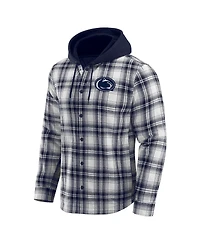 Fanatics Men's Navy Penn State Nittany Lions Plaid Flannel Quilted Full-Snap Hooded Shacket
