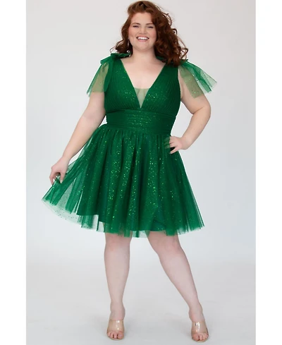 Sydney's Closet Women's Sparkle Tulle Green Cocktail Party Dress with Bows