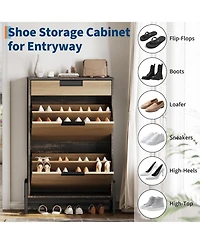 gaomon Shoe Storage Organizer with 2 Flip Drawers and 1 Drawer, Freestanding Narrow Shoe Rack, Shoe Storage Organizer with 3-Tier Adjustable Shelves,