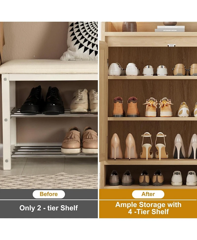 gaomon Rattan Shoe Cabinet with 2 Doors, Wooden Shoe Storage Organizer with Adjustable Shelves, 5-Tier Shoe Storage Cabinet for Entryway, Hallway, Clo