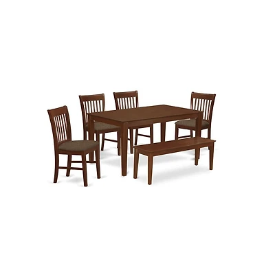 East West Furniture CANO6C-mah-c 6-Pc Dining Table with bench set- Table and 4 Dining Chairs and Bench