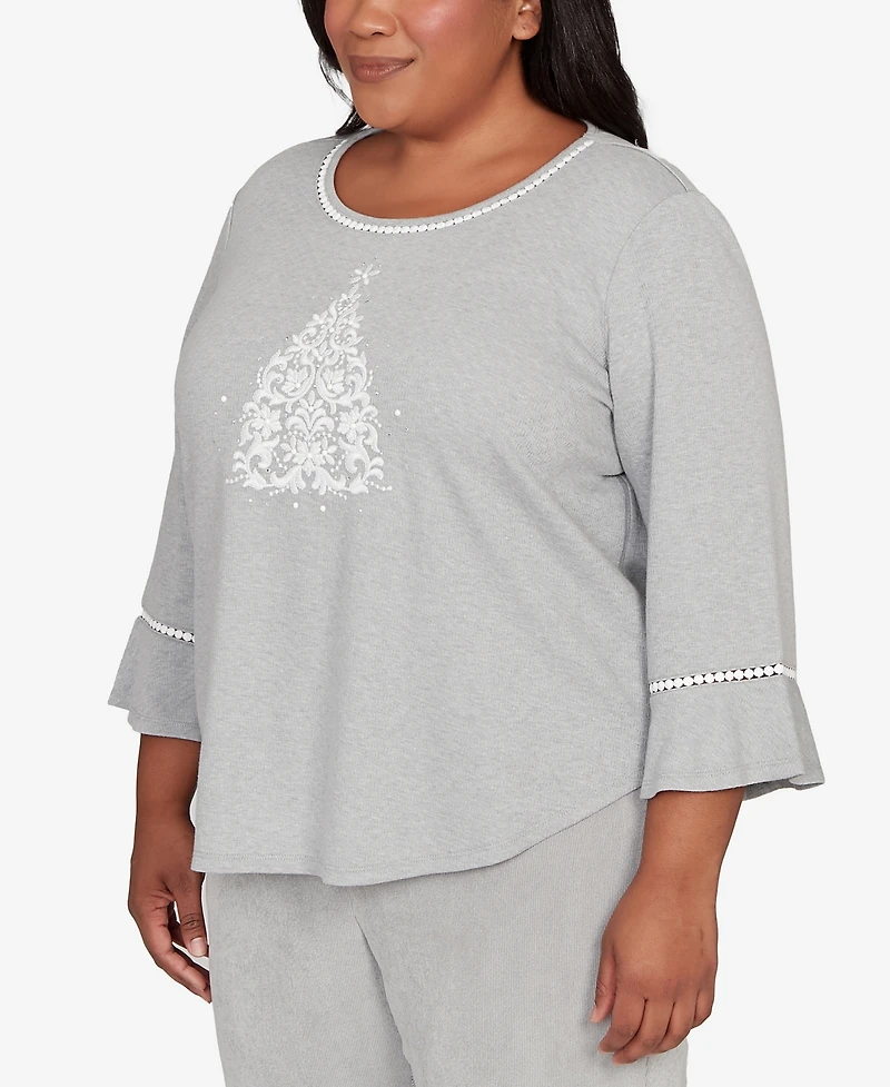 Alfred Dunner Plus Stockbridge Christmas Tree Embellished Knit Top