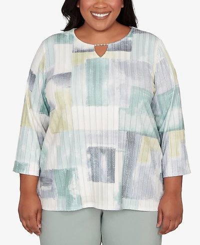 Alfred Dunner Plus Stockbridge Soft Colorblock Rib Texture Knit Top