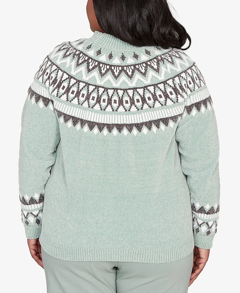 Alfred Dunner Plus Stockbridge Fair Isle Pattern Chenille Sweater